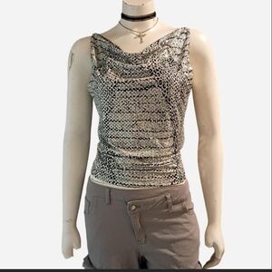 Y2K Coolwear Women's Sz L Black & Silver Cowl Neck Sleeveless Sequined Top